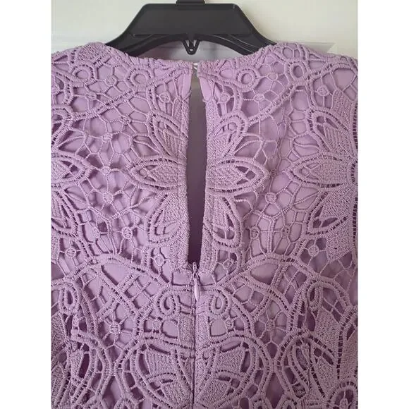 London Times Lace Extended Shoulder V-Neck Shift Dress Lilac Size 8 Worn Once